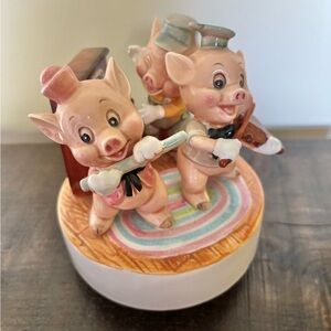 Vintage Schmid Three Little Pigs Wind Up Music Box Made in Japan